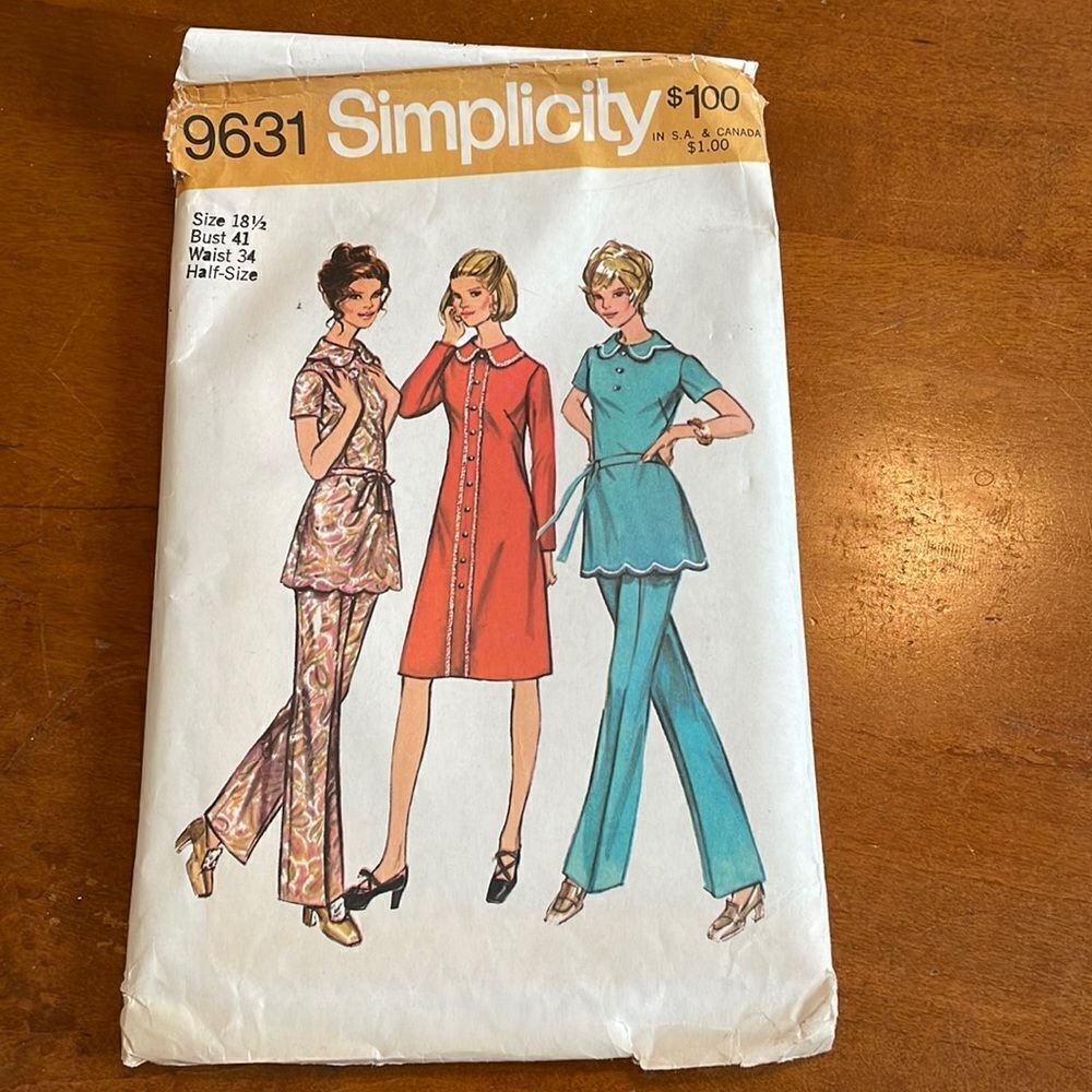 Vtg‎ 1971 Simplicity dress or tunic with pants sewing pattern